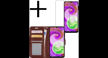 Hoesje - Met Screenprotector - Geschikt voor Samsung Galaxy A04s - Luxe Pasjeshouder - Bookcase Portemonee - Flip Case - Kunstleer Book Case - Flipcase - Book Cover - Walletcase - Portemonneehoes - Bruin