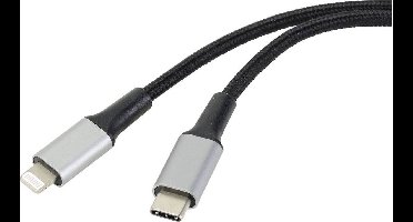 Renkforce USB-C, Apple Lightning Aansluitkabel 2.00 m Kabelmantel van gerecycled materiaal, Extreem robuust gevlochten