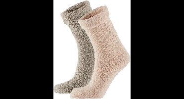 Apollo Dames/meisjes bedsokken/huissokken Soft Touch - 2x pak - roze/grijs - maat 36-41