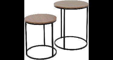 H&S - Collection - Bijzettafelset - 2 - st - met - houten - tafelblad - naturel, - zwart