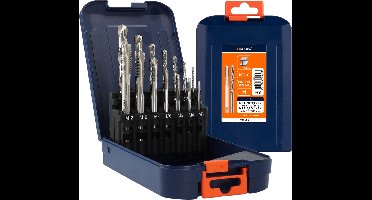OPTI-LINE 7+7-dlg. HSS-G machinetappenset, doorlopend, met boren, in ABS-cassette