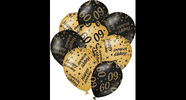 Verjaardag ballonnen - 60 jaar en happy birthday 24x stuks zwart/goud