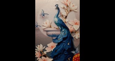 Denza - Diamond painting 40 x 50 cm paauw met vlinder volledige bedrukking ronde steentjes - Paauw - dieren - vlinder - direct leverbaar - nieuw - bloemen - landschap - siervogel - vogel