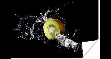 Poster Kiwi - Fruit - Stilleven - Water - Zwart - 30x20 cm - Kerstversiering - Kerstdecoratie voor binnen - Kerstmis