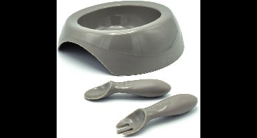 Difrax Grijze Peuterkom met Peuterbestek - Cadeauset - 1 set