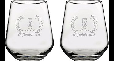 Gegraveerde set Drinkglazen 42,5cl Gefeliciteerd 5 jaar getrouwd