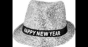 Boland - Hoed Sparkling 'Happy new year' zilver - Één maat - Volwassenen - Unisex -