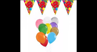 Folat - Verjaardag 8 jaar feest thema set 50x ballonnen en 2x leeftijd print vlaggenlijnen