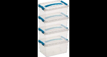 10x sunware q-line opberg box/opbergdoos - 6 liter - 30 x 20 x 14 cm - kunststof - opslagbox - transparant/blauw