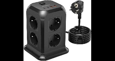 Blitzwolf Stekkerdoos met Schakelaar - 8 AC Stopcontacten met USB C en USB A Aansluiting