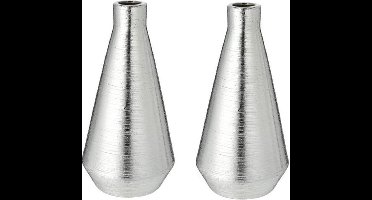 Set van 2x stuks ronde bloemenvaas zilver van keramiek 14 x 28 cm - Bloemen of takken vaas voor binnen