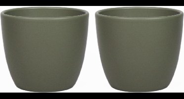 Floran Plantenpot - 2x stuks - groen - mat - keramiek - 28 x 25 cm - plantenpotten binnen