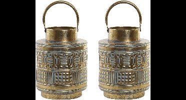 2x stuks kaarshouder/windlicht goud metaal 28 cm - Theelichthouders/waxinelichthouders - Stompkaars houder