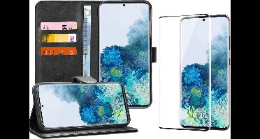 Hoesje geschikt voor Samsung Galaxy S20 Plus - Screen Protector FullGuard - Book Case Kunstleer Pasjeshouder Zwart & Screenprotector