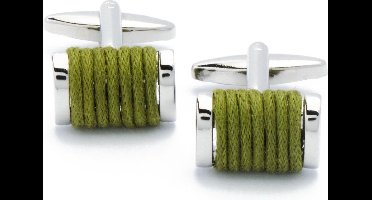 Manchetknopen - Rechthoek met Groene Stof Draad