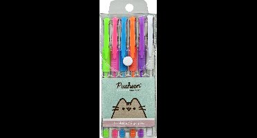 Pusheen The Cat - 6 Gelpennen in etui - Wit, Roze, Groen, Blauw, Oranje, Paars