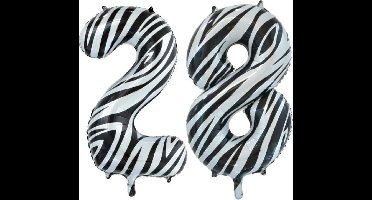 Folieballon 28 jaar zebra 86cm
