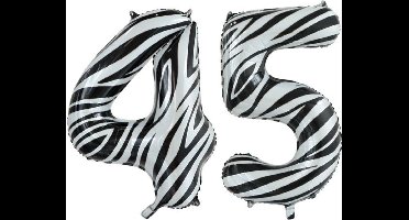 Folieballon 45 jaar zebra 86cm
