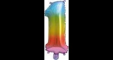 Folie Ballon Cijfer 1 Regenboog 41 cm