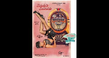 Wurlitzer 750 Jukebox Pin-Up Scarlette Saintclair Zwaar Metalen Bord 92 x 61 cm