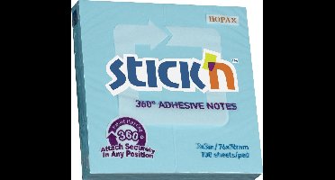 Stick'n Adhesive Notes - 360 Graden Lijmrand - Sticky Notes - 76x76mm - Blauw - 100 Memoblaadjes