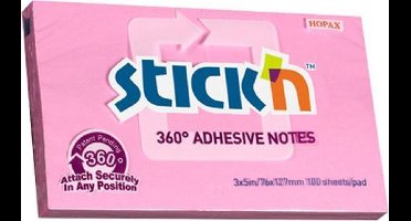 Stick'n Adhesive Notes - 360 Graden - Lijmrand - Sticky Notes - 76x127mm - Roze - 100 Memoblaadjes