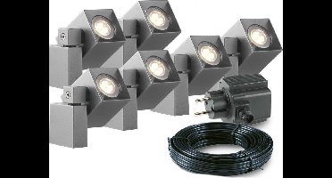 6x LED wand spot - 2 Watt - 12V - Grijs - complete set