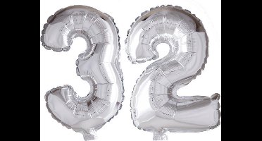 Globos Europe Folieballon 32 jaar - Zilveren cijfer ballon van 86cm