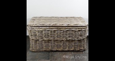 Opbergmand-Met deksel-85x48xH42-Rechthoek-Hengsels-Riet-Rotan
