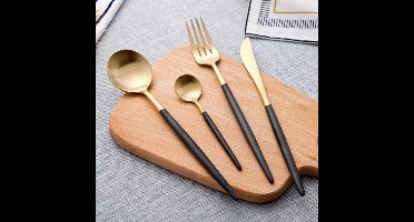 Goud bestek - 4 delig - Goud - Zwart - Bestek - Bestekset - Design bestek - Roestvrij staal