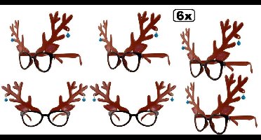 6x Bril rendier met belletjes - Kerst kerstmis rendieren festival thema feest