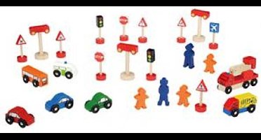 Houten verkeer set Mentari met verkeersborden auto's etc 25 delig