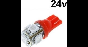 T10 - 24 volt - 5 LED - 5050 SMD - ROOD