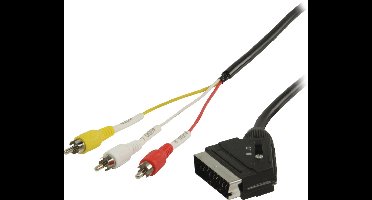 Valueline SCART/3x RCA, 2m SCART (21-pin) 3 x RCA Zwart