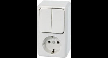 MERTEN opbouw combinatie - 2x serieschakelaar + stopcontact met randaarde - Crème