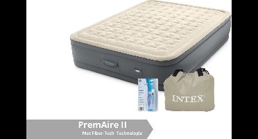 Intex luchtbed PremAire II - 2 persoons - 152 x 203 x 46 cm - grijs - met ingebouwde elektrische pomp (incl. Reparatiekit)