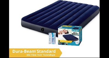Intex luchtbed Classic Dura-Beam - twijfelaar - 137 x 191 x 25 cm - donkerblauw (incl. Reparatiekit)
