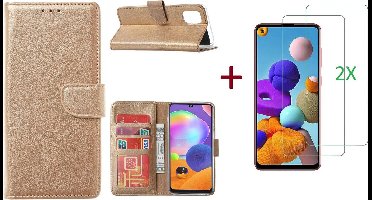 Hoesje Geschikt Voor Samsung Galaxy A21S Hoesje - Goud Met 2X glas Screenprotector
