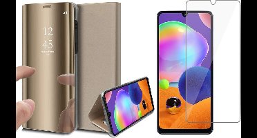 Hoesje geschikt voor Samsung A31 en Screenprotector - Spiegel Book Case + Screen Protector Glas - Goud