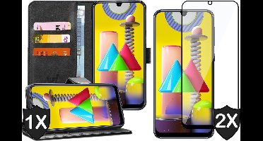Hoesje geschikt voor Samsung Galaxy M31 - 2x Screen Protector FullGuard - Book Case Kunstleer Pasjeshouder Zwart & Screenprotector