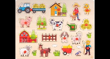 Knop Puzzel Boerderij – Houten Puzzel voor Kinderen – Gemakkelijk Legbaar met Rode Knopjes – Groot Formaat 40 x 30 cm – Longfield Games