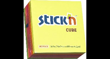 Stick'n sticky notes - Kubus memoblok - 76x76mm - Neon Kleuren - 400 memoblaadjes
