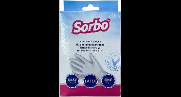 Sorbo Huishoudhandschoenen universeel - 20 handschoenen wegwerp - latex - one size - 1 maat wegwerphandschoen stevig, dun en comfortabel
