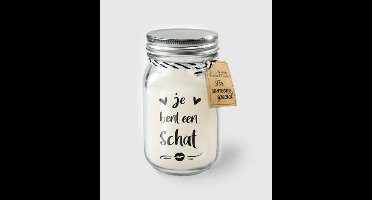 Kaars - Je bent een schat - Lichte vanille geur - In glazen pot - In cadeauverpakking met gekleurd lint