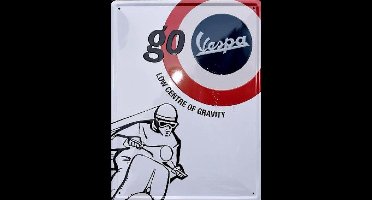 Vespa Go Vespa.  Metalen wandbord in reliëf 30 x 40 cm.