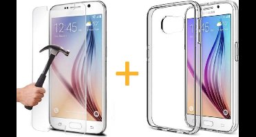 Hoesje geschikt voor Samsung Galaxy S6 - Siliconen Transparant TPU Gel Case Cover + Met Tempered Glass Screenprotector 2,5D 9H (Gehard Glas) - 360 graden protectie