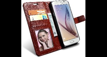Hoesje geschikt voor Samsung Galaxy S6 Edge - Kunstlederen TPU Wallet Case Bruin - Portemonee Hoesje - Book Case - Flip Cover - Klap - 360 beschermend Telefoonhoesje