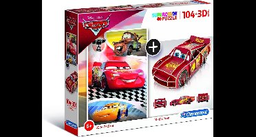 Clementoni - Disney Cars - Kinderpuzzel - 23.5 x 33 cm - 104 Stukjes - Vanaf 6 jaar - Inclusief 3D-model