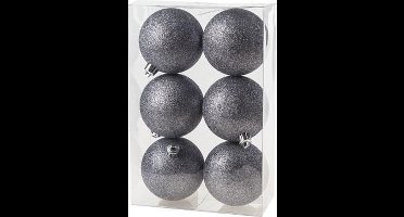 Cosy&Trendy Kerstballen Ø 8 cm - Grijs glitter - Set-6