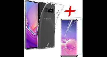 Hoesje geschikt voor Samsung Galaxy S10e - Screen Protector GlassGuard - Back Cover Case Transparant & Screenprotector